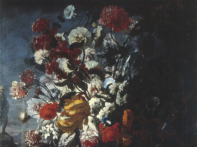 1661-Elias Terwesten - Vaso con fiori e porcellino d'India in un paesaggio - Collezione d'arte dell'Agenzia per il patrimonio culturale dei Paesi Bassi